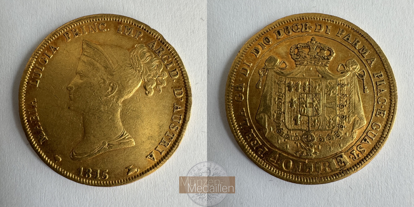  Italien 40 Lire 1815 (1815-1821) Maria Luigia MM-Frankfurt Fr#933 Feingold: 11,62g   