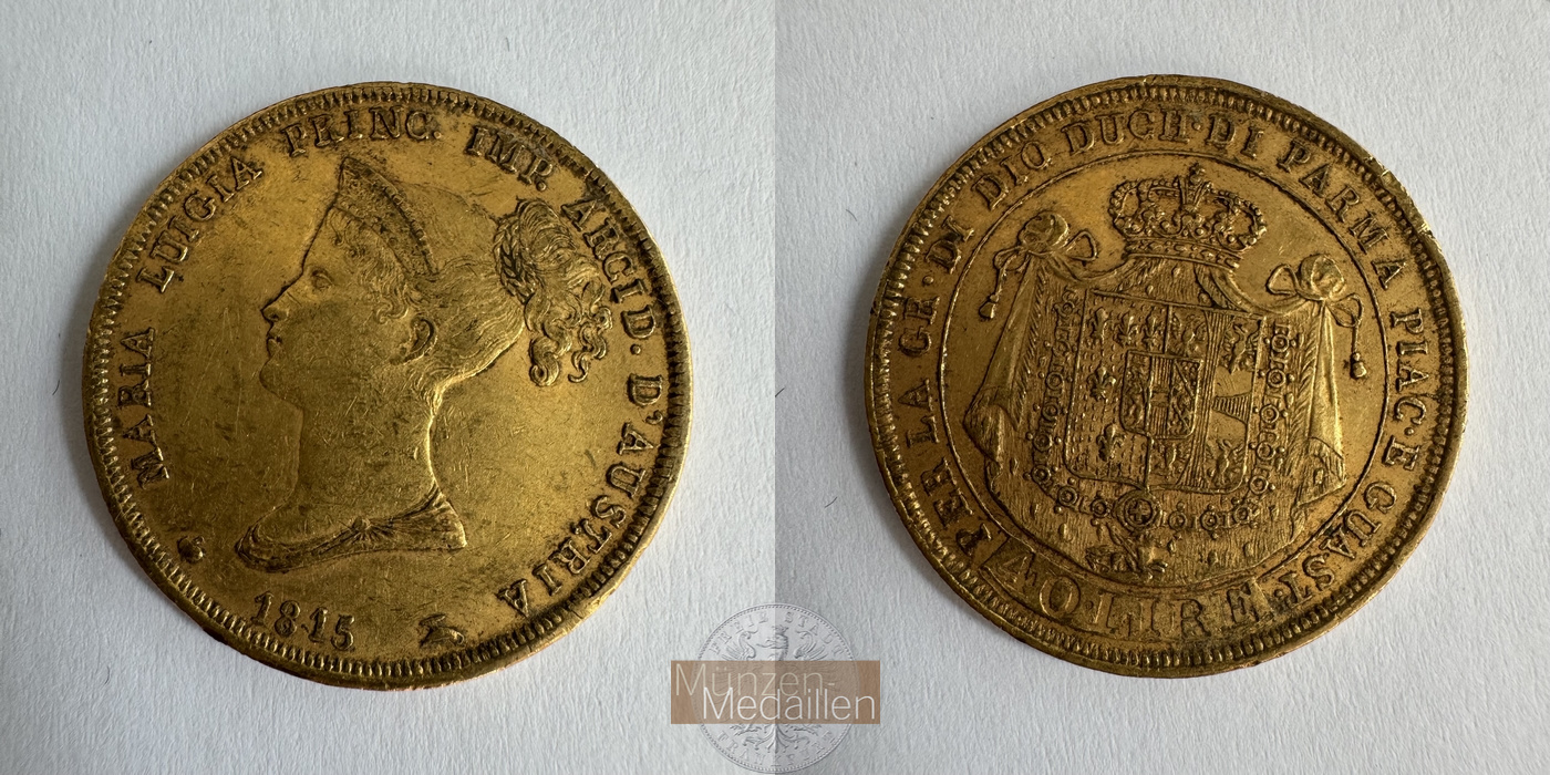  Italien 40 Lire 1815 (1815-1821) Maria Luigia MM-Frankfurt Fr#933 Feingold: 11,62g   