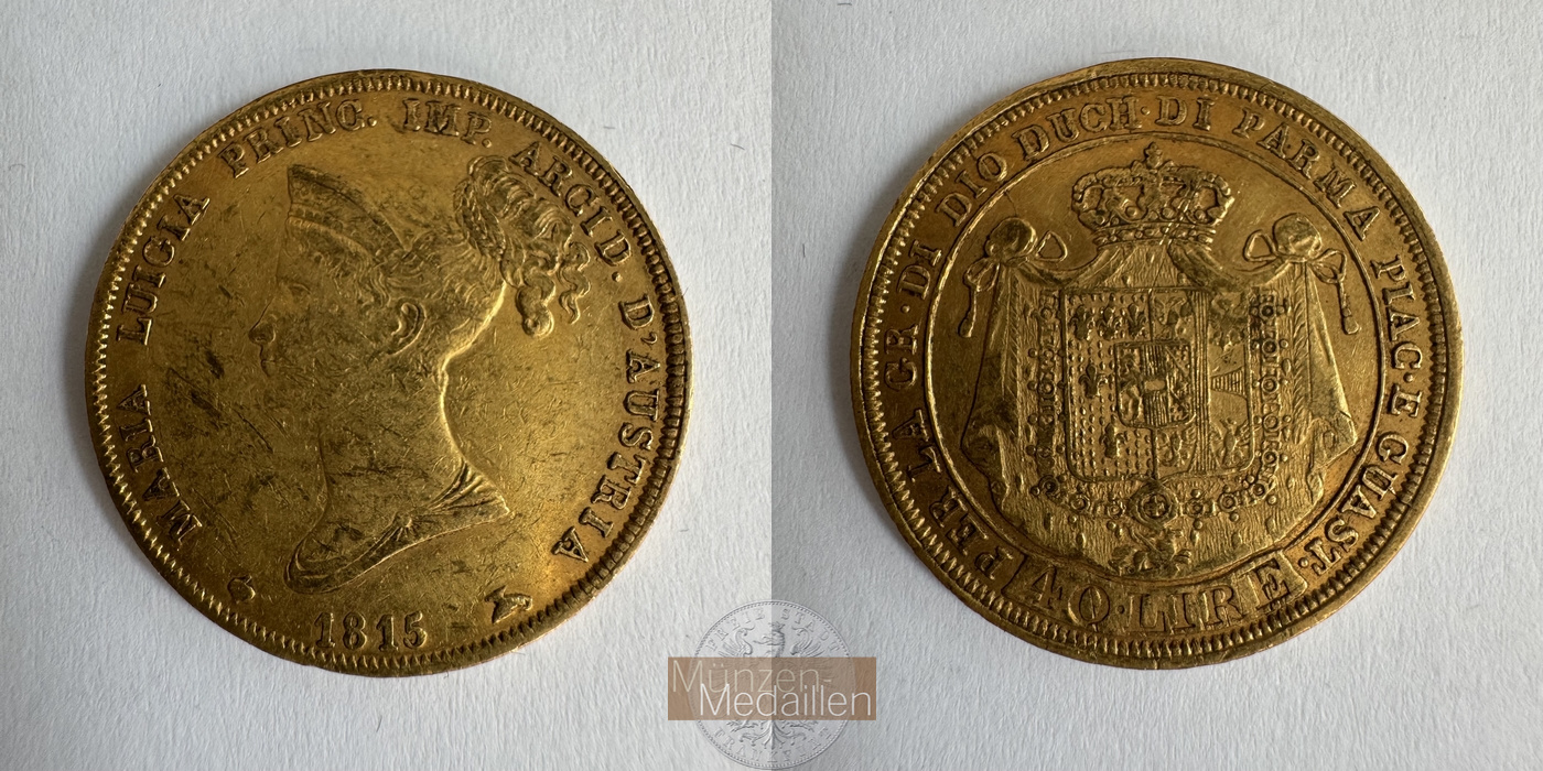  Italien 40 Lire 1815 (1815-1821) Maria Luigia MM-Frankfurt Fr#933 Feingold: 11,62g   