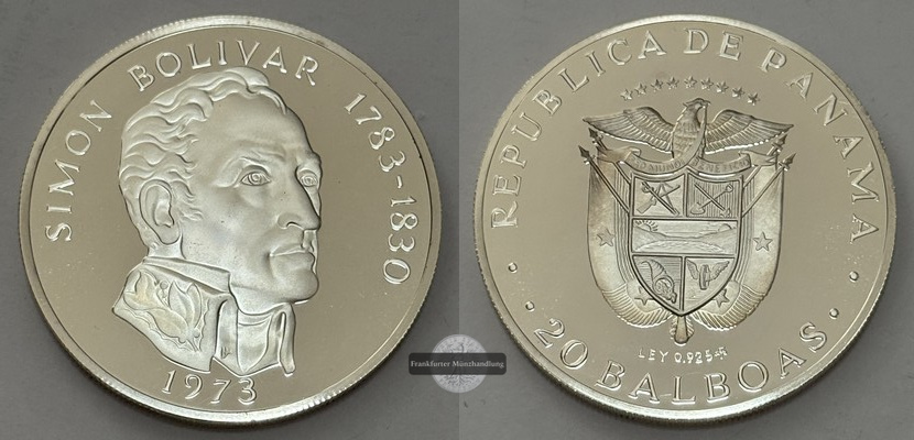  Panama - 20 Balboas 1973 150. Jahrestag der Unabhängigkeit  FM-Frankfurt  Feingewicht: 119,87g   