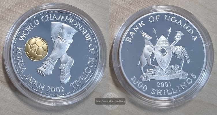  Uganda 1000 Shillings - 2002 FIFA Fußball-WM, Japan und Südkorea 2002 FM-Frankfurt Silber: 925/1000   