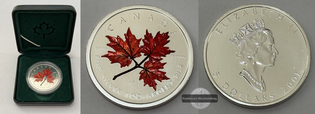  Kanada - 5 Dollar  2001 Herbst Maple Leaf  KM#436 FM-Frankfurt    Feinsilber: 31g   