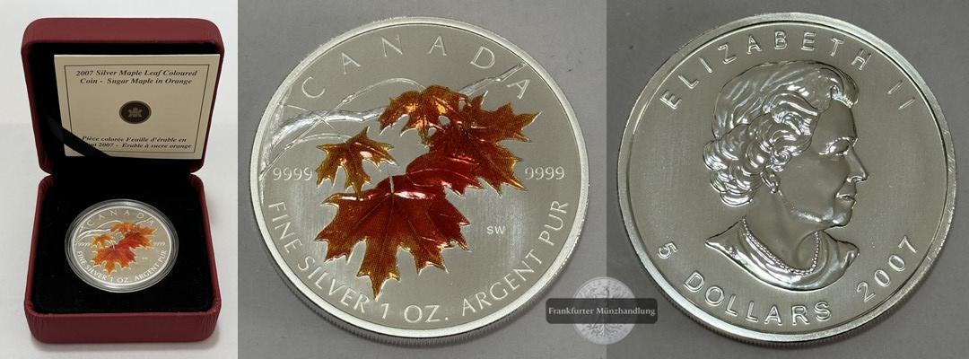  Kanada - 5 Dollar  2007 Herbstahornblätter /orange/   KM#925 FM-Frankfurt    Feinsilber: 31g   
