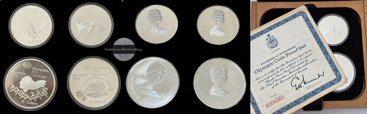  Kanada - Olympia 1976 Montreal Proof Set 2x 5&10 Dollars  FM-Frankfurt Feingewicht: 134,86g  Silber   
