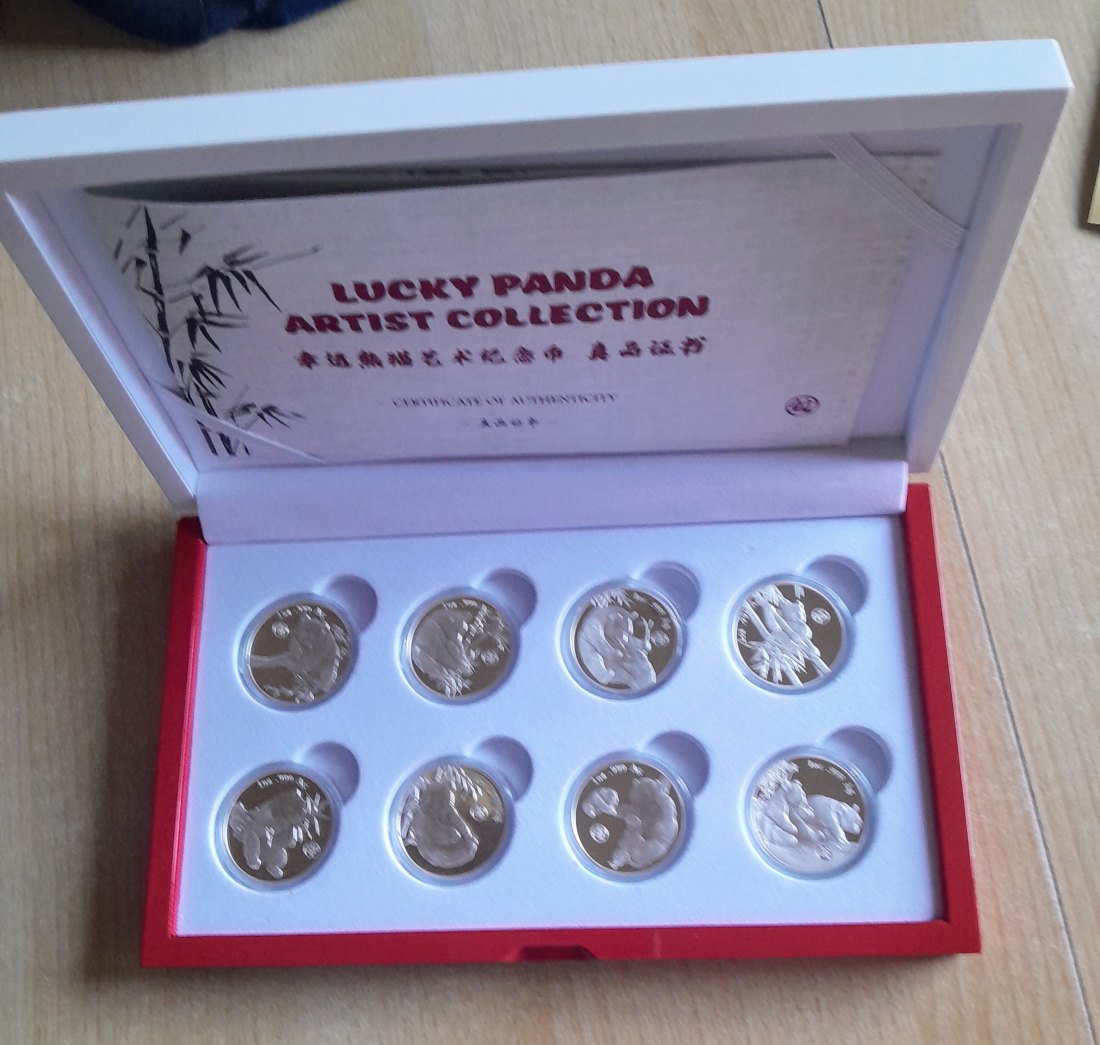 Tristan da Cunha 8x 1 Pound Lucky Panda PP Komplettset OVP + Zertifikat 8 oz. Silber sehr selten