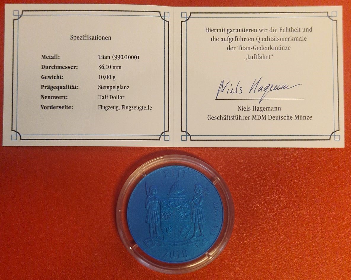  Fidschi Half Dollar 2018 Titanmünze Golden Gate Goldankauf Koblenz Frank Maurer Ai211   