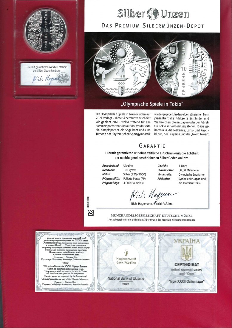  Welt Silberunzen 10 Hrywen 2020 Proof Münzenankauf Koblenz Frank Maurer AI214   