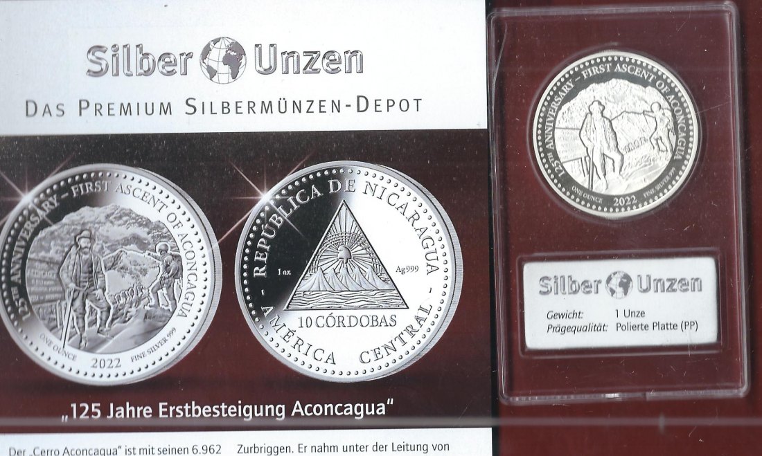  Welt Silberunzen 10 Cordobas Nicaragua 2022 Proof Münzenankauf Koblenz Frank Maurer AI648   