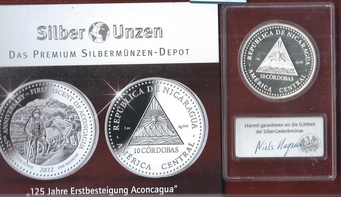  Welt Silberunzen 10 Cordobas Nicaragua 2022 Proof Münzenankauf Koblenz Frank Maurer AI648   