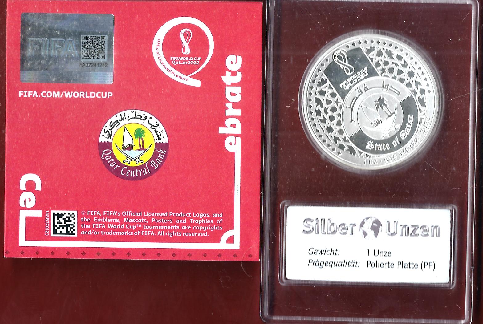  Welt Silberunzen 5 Rial Katar 2022 Proof Münzenankauf Koblenz Frank Maurer AI649   