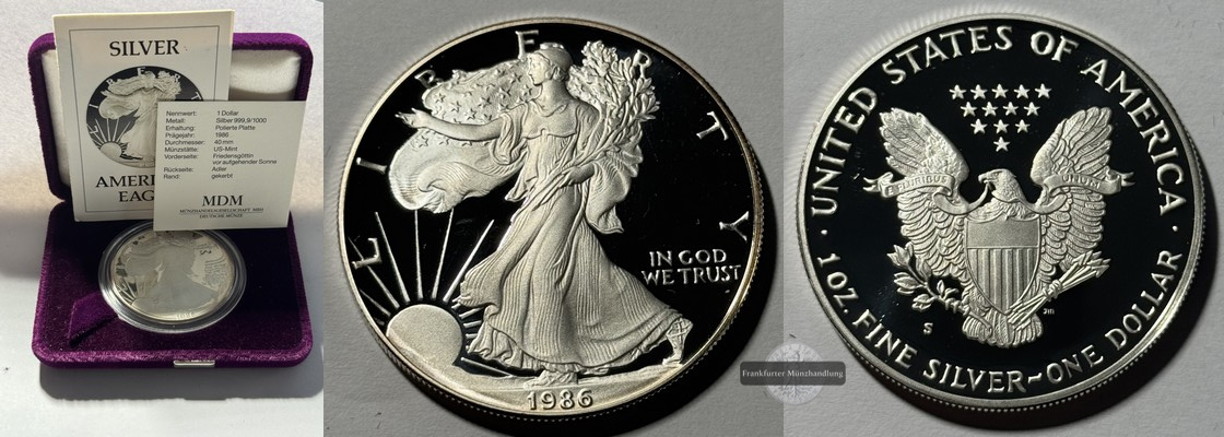  USA - 1 Dollar  1986  American Eagle S FM-Frankfurt Feinsilber: 31,1g   