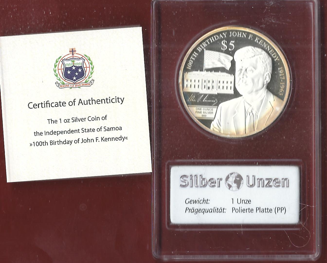  Welt Silberunzen 5 D.Samoa 2017 Proof Münzenankauf Koblenz Frank Maurer AI653   