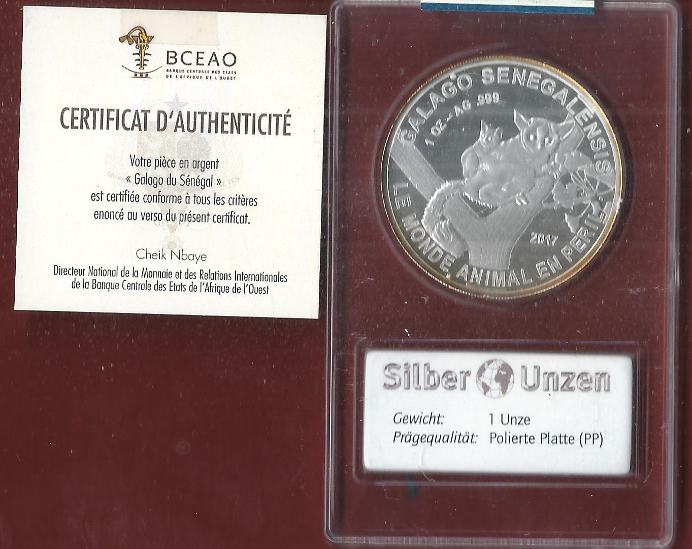  Welt Silberunzen 1000 D.Senegal 2017 Proof Münzenankauf Koblenz Frank Maurer AI655   