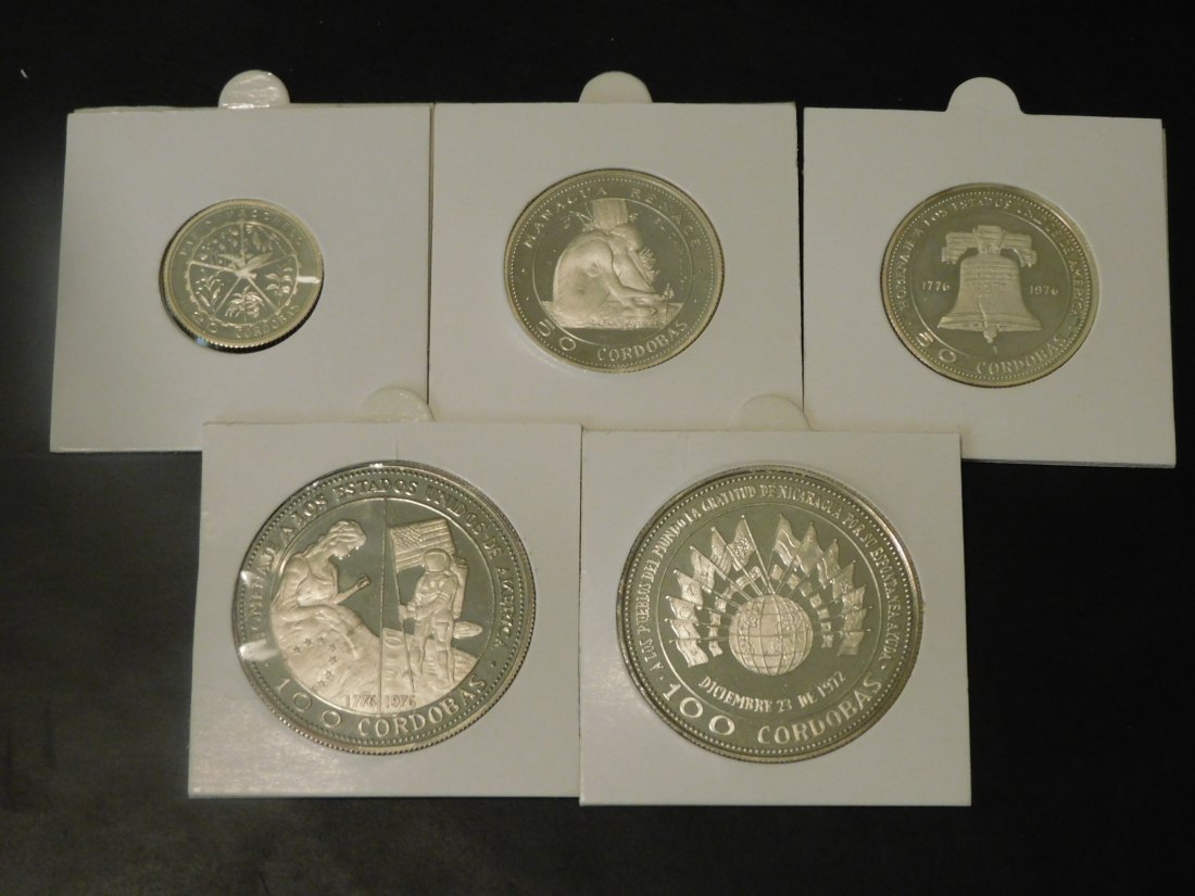 NICARAGUA 1975 SILVER PROOF COIN SET 20-2X50-2X100 CORDOBAS.GRADE-PLEASE SEE PHOTOS.