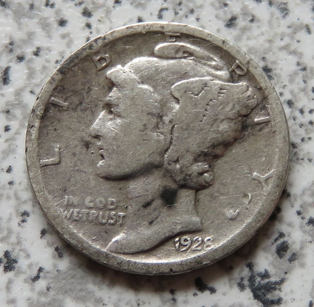  USA 10 Cents 1928 / USA 1 Dime 1928, Belegstück   