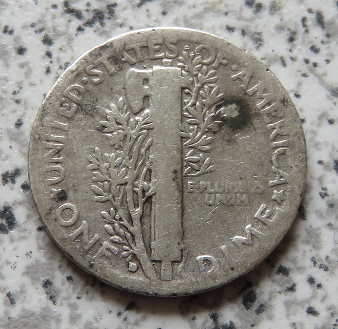  USA 10 Cents 1928 / USA 1 Dime 1928, Belegstück   