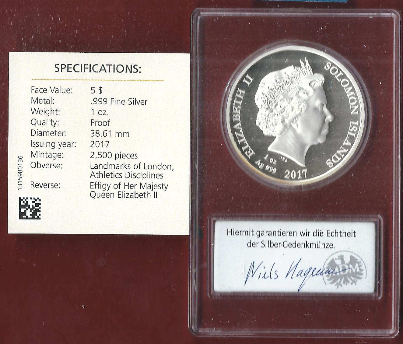  Welt Silberunzen 5 D.Salomon 2017 Proof Münzenankauf Koblenz Frank Maurer AI656   