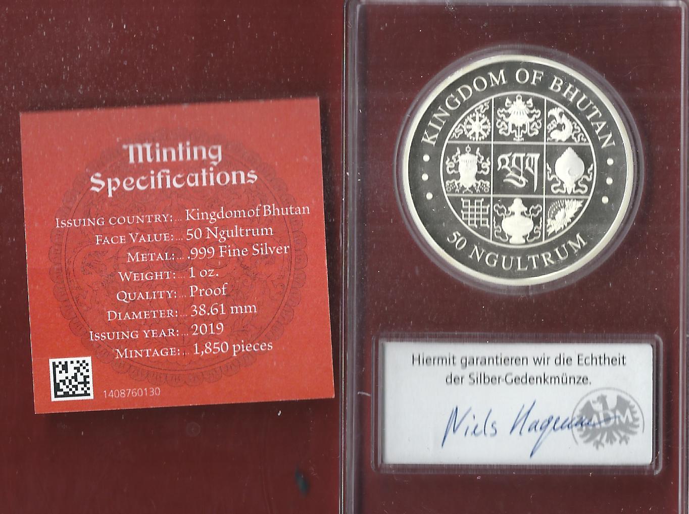  Welt Silberunzen 50N. Bhutan 2019 Proof Münzenankauf Koblenz Frank Maurer AI657   