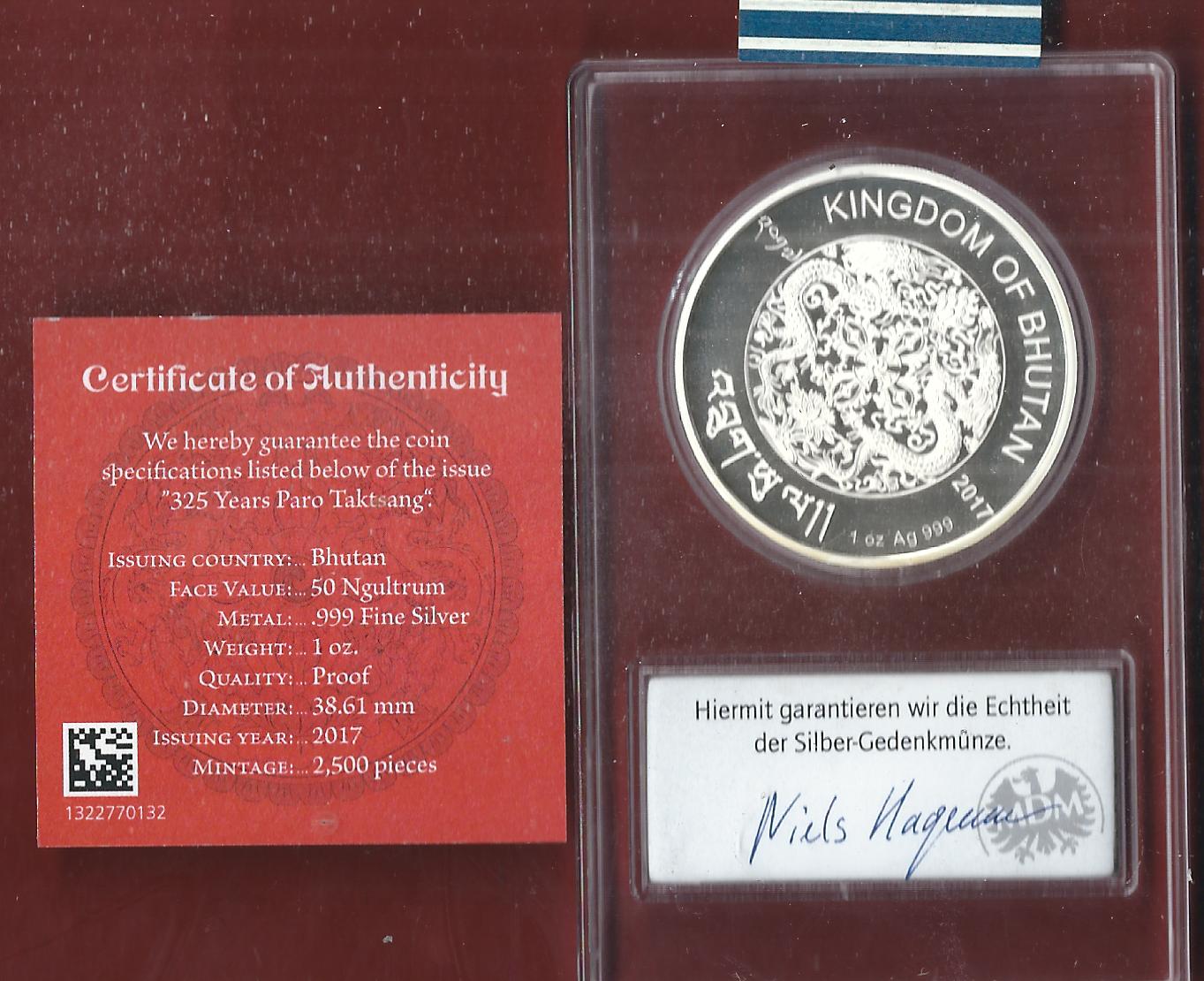  Welt Silberunzen 50N. Bhutan 2017 Proof Münzenankauf Koblenz Frank Maurer AI658   
