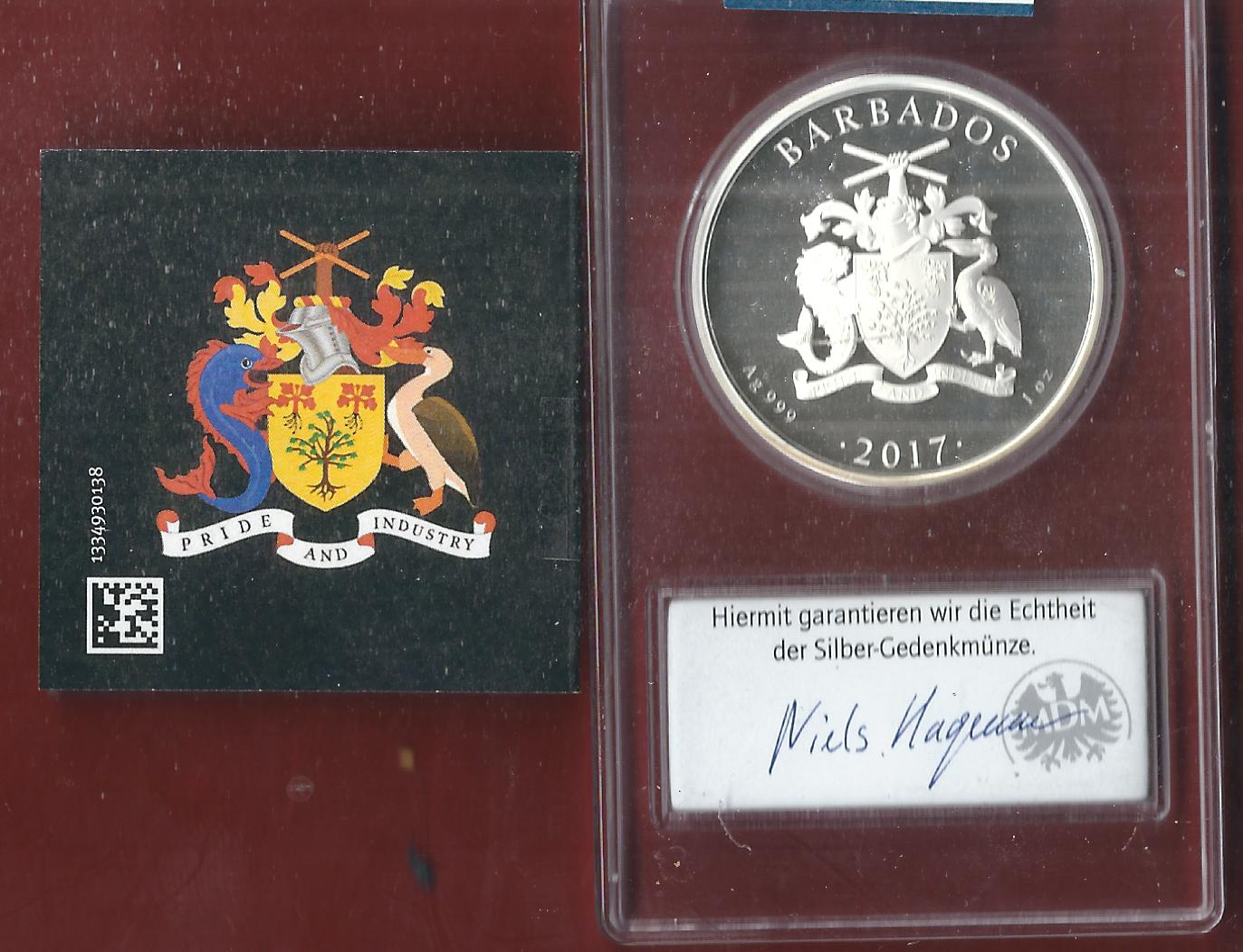  Welt Silberunzen 1 D. Barbados 2017 Proof Münzenankauf Koblenz Frank Maurer AI659   