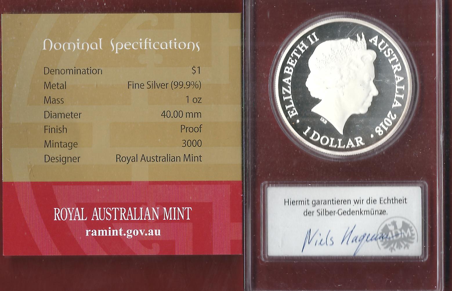  Welt Silberunzen 1 D. Australien 2018 Proof Münzenankauf Koblenz Frank Maurer AI662   