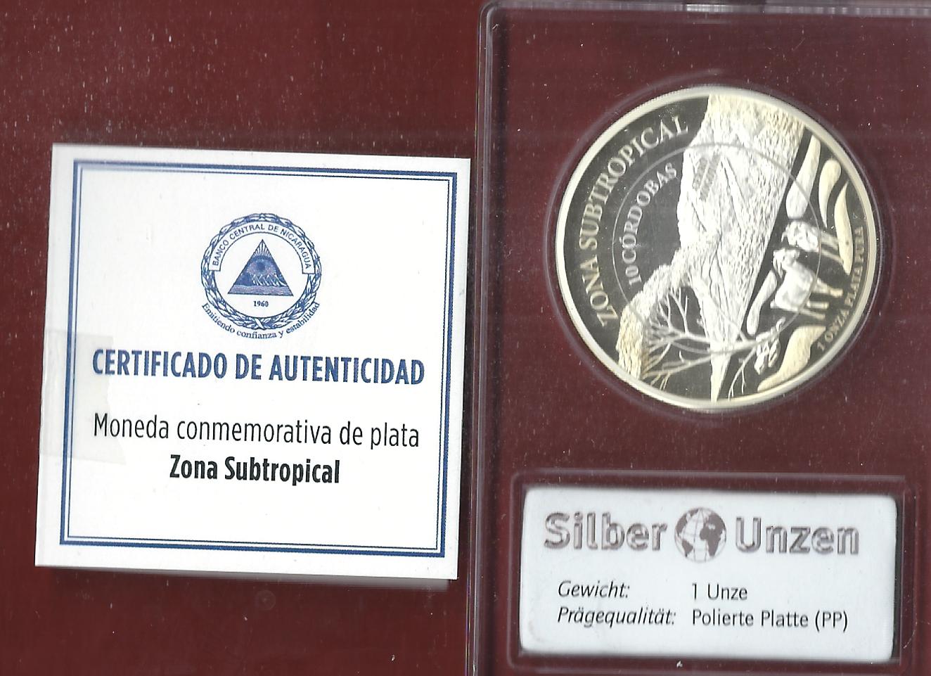  Welt Silberunzen 10 C. Nicaragua 2018 Proof Münzenankauf Koblenz Frank Maurer AI666   