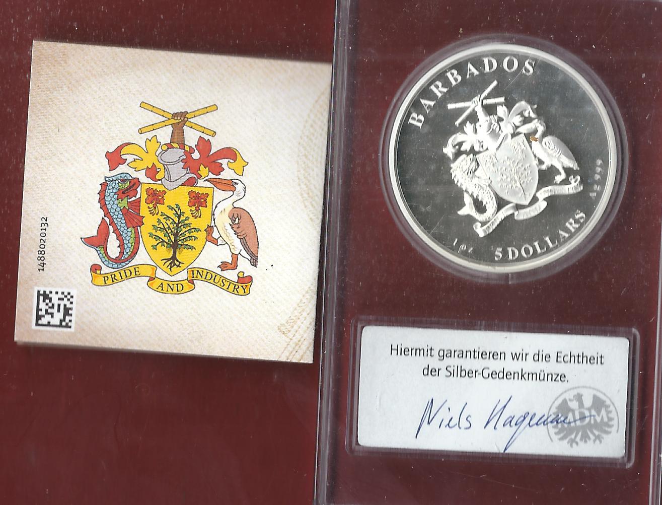  Welt Silberunzen 5 D.Barbados 2022 Proof Münzenankauf Koblenz Frank Maurer AI676   