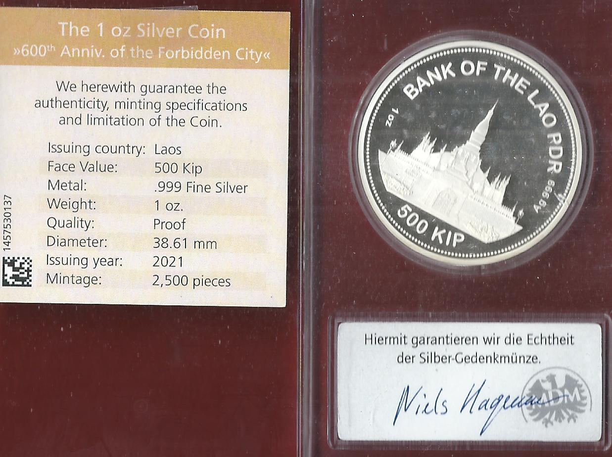  Welt Silberunzen 500 Kip Laos 2021 Proof Münzenankauf Koblenz Frank Maurer AI681   