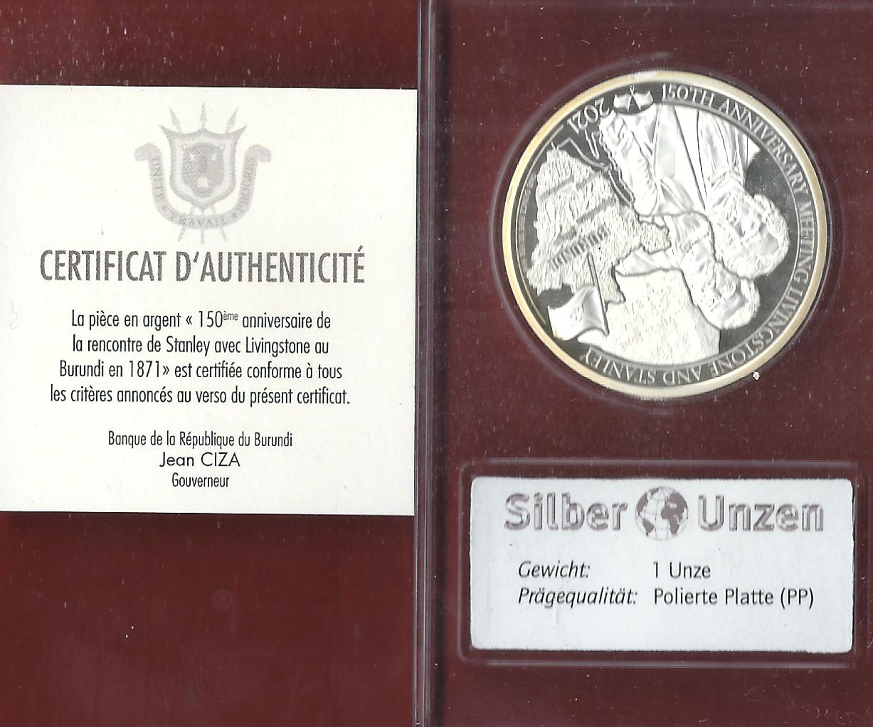  Welt Silberunzen 20 F Burundi 2021 Proof Münzenankauf Koblenz Frank Maurer AI684   