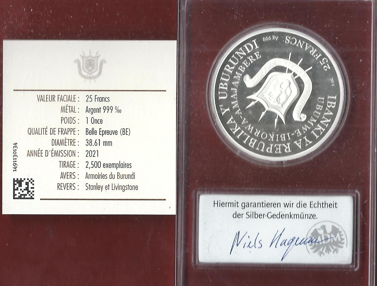  Welt Silberunzen 20 F Burundi 2021 Proof Münzenankauf Koblenz Frank Maurer AI684   