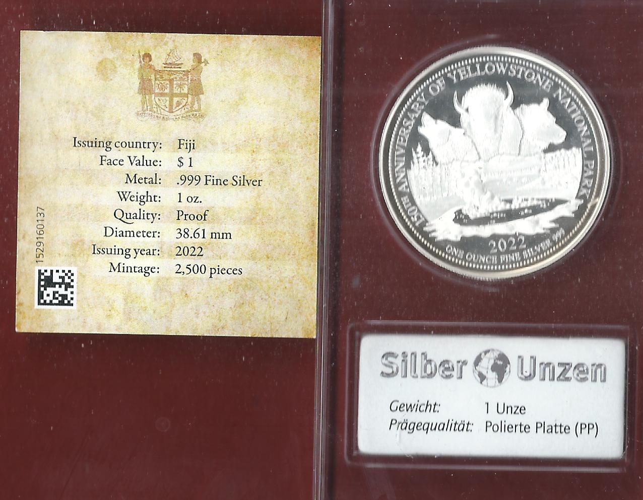  Welt Silberunzen 1 D.Fiji 2022 Proof Münzenankauf Koblenz Frank Maurer AI685   