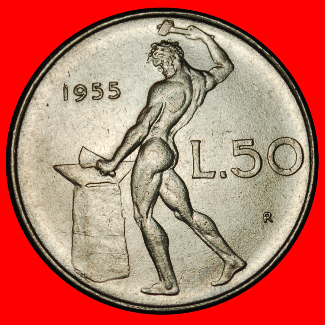  Ⰶ NACKTER VULKAN (1954-1989): ITALIEN ★ 50 LIRA 1955R! ENTDECKUNG MÜNZE! ★OHNE VORBEHALT!   