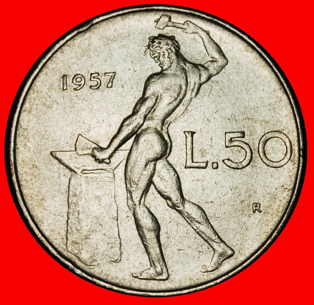  Ⰶ NACKTER VULKAN (1954-1989): ITALIEN ★ 50 LIRA 1957R! ENTDECKUNG MÜNZE!  ★OHNE VORBEHALT!   