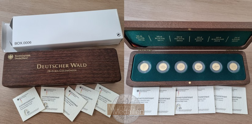 BRD  6 x 20 Euro MM-Frankfurt Feingold: 23,34g Deutscher Wald 2010-2015 