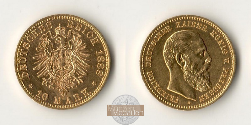 Dt. Kaiserreich Preussen, Friedrich III. MM-Frankfurt Feingewicht: 3,58g Gold 10 Mark 1888 A 