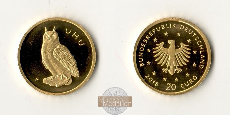 BRD  20 Euro MM-Frankfurt Feingold: 3,88g Einheimische Vögel - UHU 2018 F 