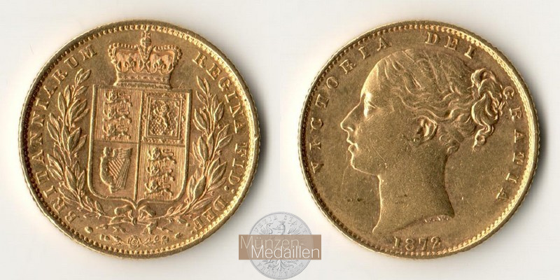 Grossbritannien, Victoria 1837-1901. MM-Frankfurt Feingold: 7,32g Sovereign Wappentyp 1872 