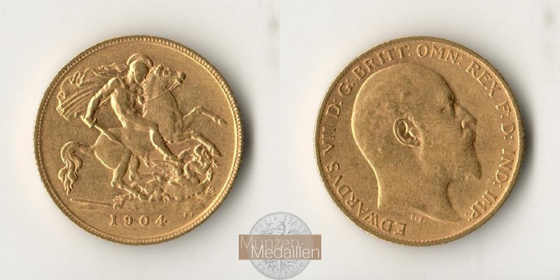 Grossbritannien, Edward VII. (1902-1910) MM-Frankfurt Feingold: 3,63g 1/2 Sovereign 1904 