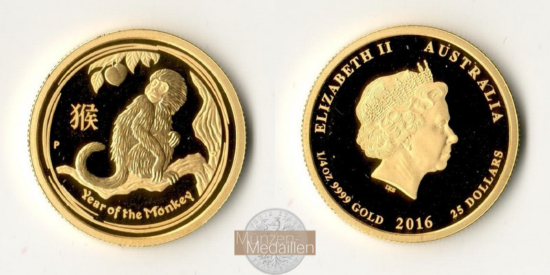 Australien 25 Dollar MM-Frankfurt Feingold: 7,78g Jahr des Affen 2016 