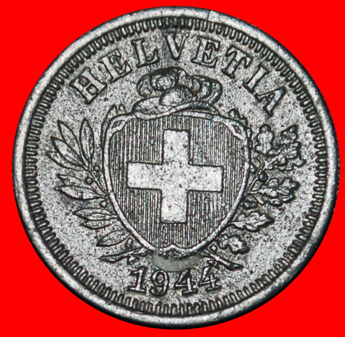 Ⰶ HAT ON THE SHIELD: SWITZERLAND ★ 1 RAPPEN 1944B! WAR ISSUE (1939-1945)! LOW START ★ NO RESERVE!
