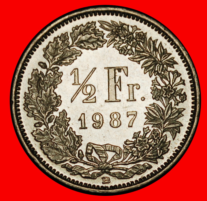 Ⰶ MIT ZUSÄTZLICHEM STERN (1875-2025):SCHWEIZ★1/2 FRANKEN 1987B STG STEMPELGLANZ★I+C! OHNE VORBEHALT!