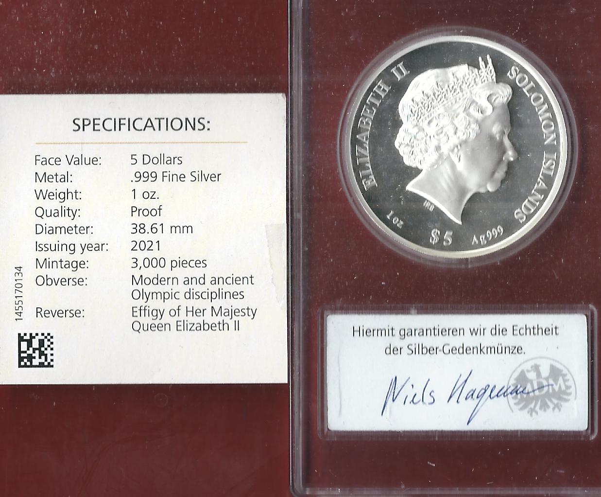  Welt Silberunzen 5 D. Salomon  2021 Proof Münzenankauf Koblenz Frank Maurer AI690   