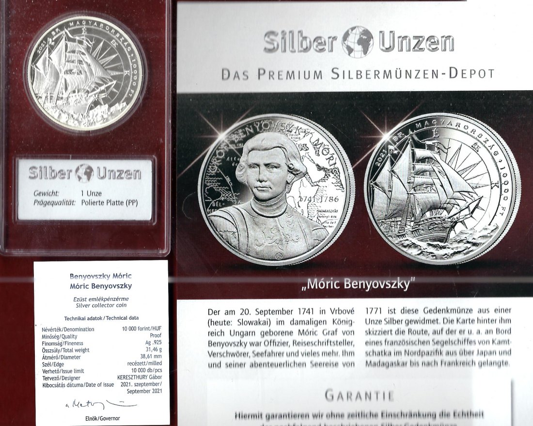  Welt Silberunzen 10000 Forint 2021 31,46 Gramm 925 AG Proof Münzenankauf Koblenz Frank Maurer AI692   