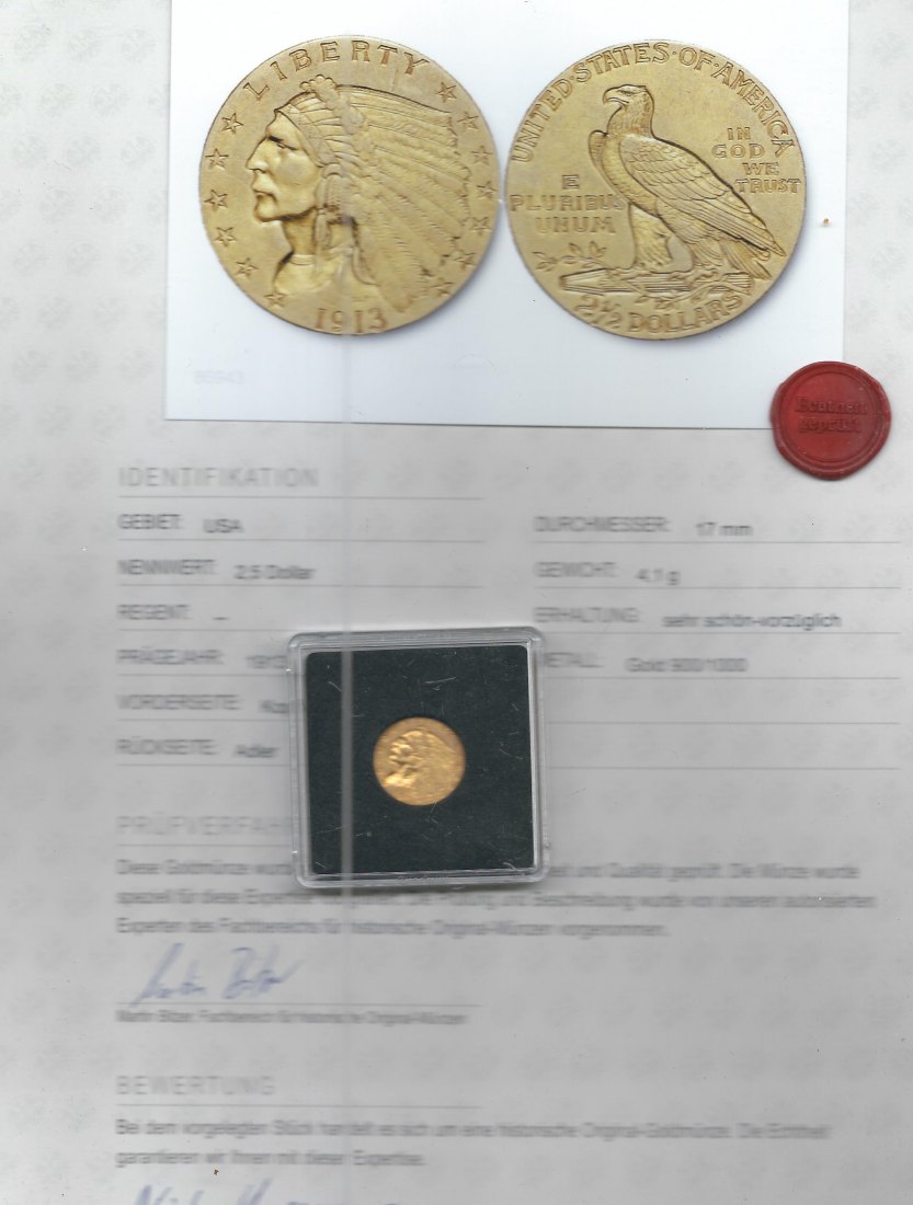  USA 2 1/2 D. Indianer Gold Münzenankauf Koblenz Frank Maurer AI694   