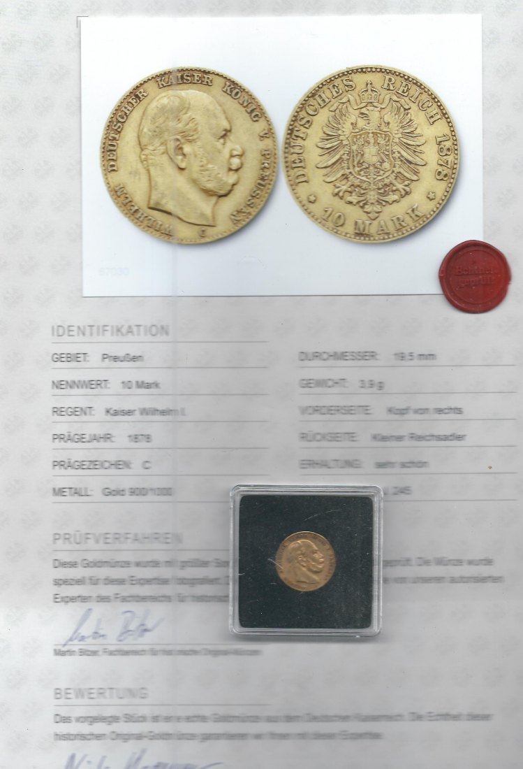  Kaiserreich 10 Mark Preußen W I 1878 C rar Gold Münzenankauf Koblenz Frank Maurer AI695   