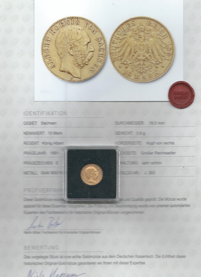  Kaiserreich 10 Mark Sachsen 1891 E Gold Münzenankauf Koblenz Frank Maurer AI696   