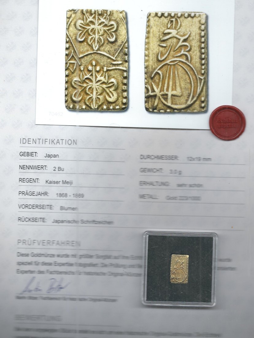  Japan 2Bu 1868-1869 Gold Münzenankauf Koblenz Frank Maurer AI697   
