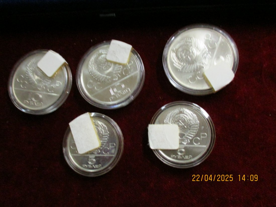  UDSSR Russland 2x 5 & 3x 10 Rubel Olympiade Moskau 1980, 3x Silbermünzen/1101087 // 2   
