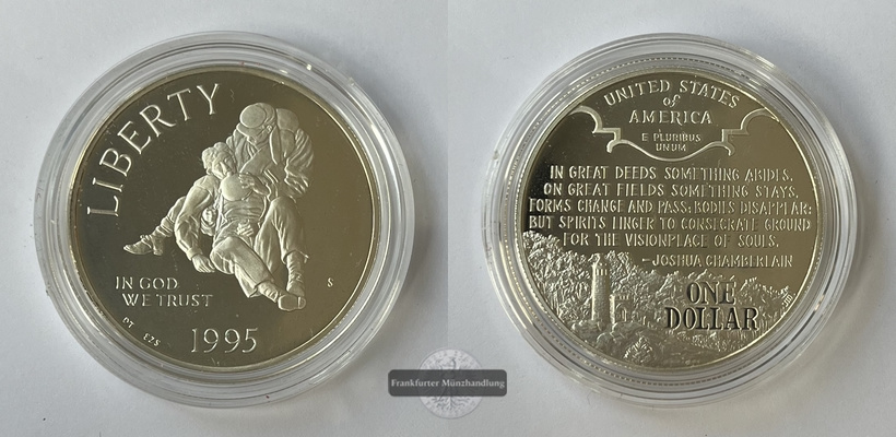  USA  1 Dollar 1995 S Amerikanischer Bürgerkrieg KM#255  FM-Frankfurt  Feinsilber: 24,06g   
