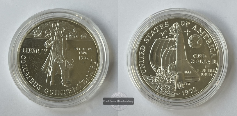  USA 1 Dollar 1992  Columbus Quincentenary KM#238 FM-Frankfurt Feinsilber: 24,05g   